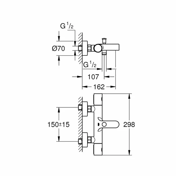 Baterie pentru cada Grohtherm 800 Cosmopolitan termostatata [2]