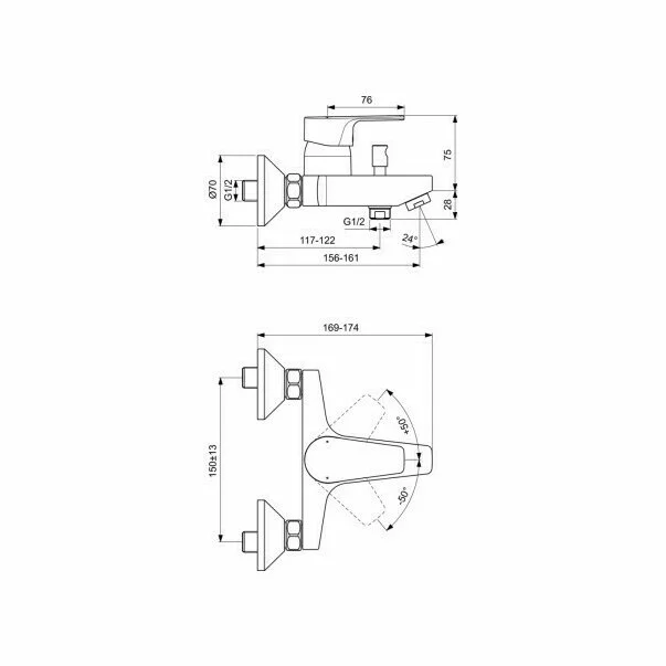 Baterie pentru cada Ideal Standard Cerafine D cu divertor automat [2]