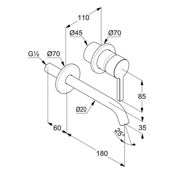 Baterie pentru lavoar montaj pe perete, Kludi, Nova Fonte Pura, cu pipă de 18 cm, alb mat [2]