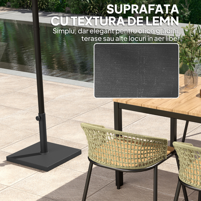 Baza Patrata  pentru Umbrela de 14.5 kg cu Manivela, din HDPE si Beton, 44x44x30 cm, Negru [6]