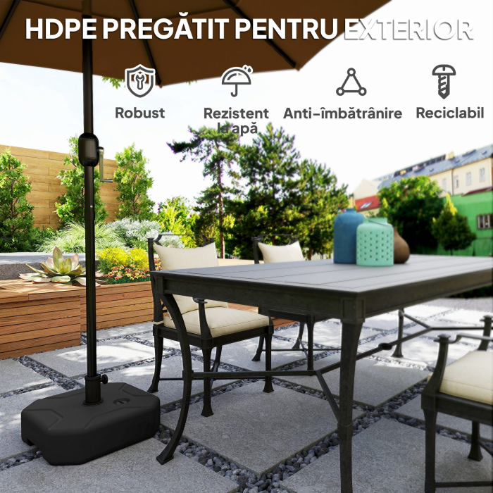  Baza Patrata pentru Umbrela, Suport Greu pentru Umbrele de Exterior, Umplibil cu Nisip pana la 25kg sau cu Apa pana la 20kg, pentru Gradina, Piscina, Negru [6]