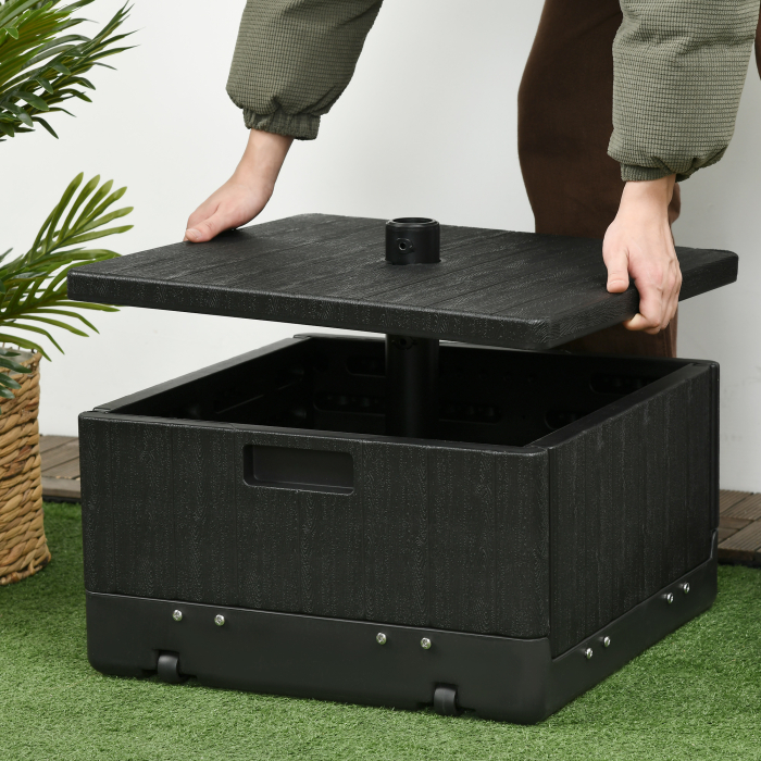  Baza pentru Umbrela 3-in-1 Exterior, Masuta de Cafea, Jardiniera cu Orificiu de Scurgere, Capacitate 80 kg, Suport Umplut cu Roti si Manere pentru Terasa si Piscina, Negru [9]