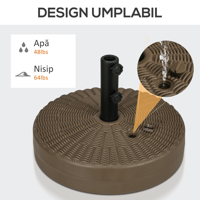  Baza pentru Umbrela cu 2 Butoane Incorporate, din HDPE si Otel, Ø51x36 cm, Maro si Negru [5]