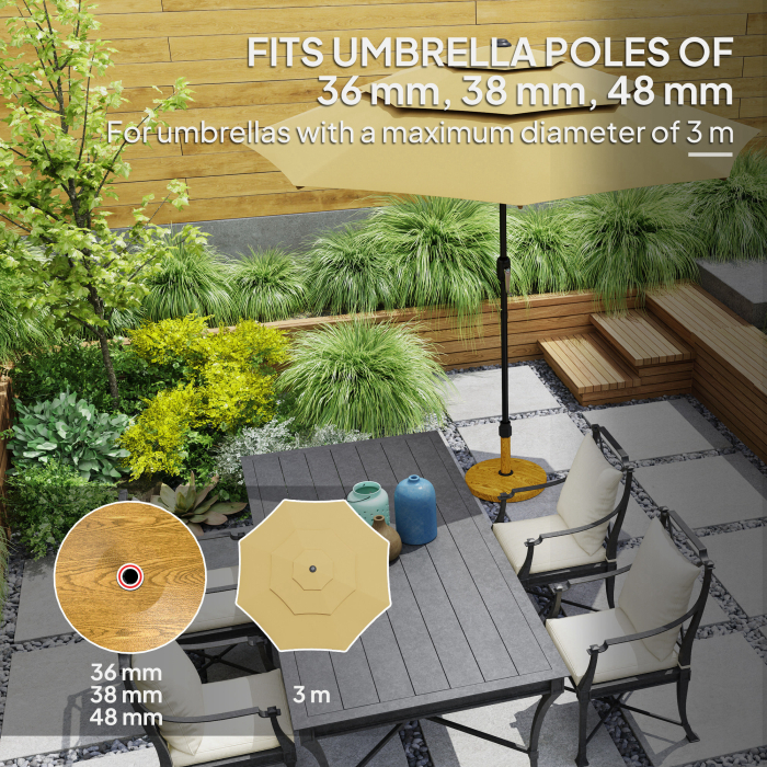 Baza  pentru Umbrela cu 4 Roti si Frane, din Beton si Metal, Ø48x44 cm, Culoare Lemn [4]