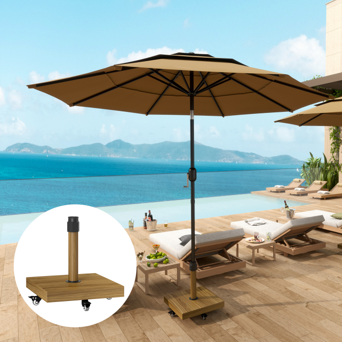  Baza pentru Umbrela cu Roti si Frane, Suport din Metal cu Ciment, pentru Stalpi de Umbrela Ø36/38/48 mm, Efect Lemn Natural [2]