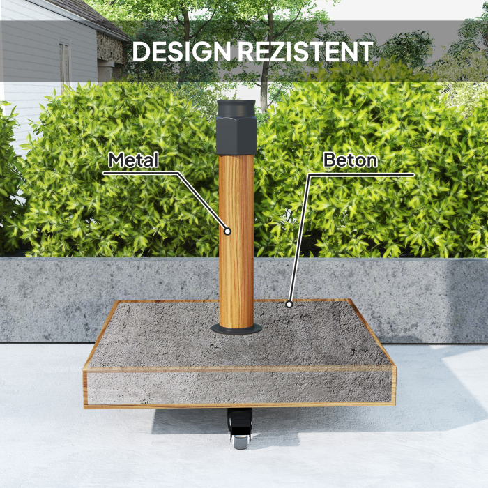  Baza pentru Umbrela cu Roti si Frane, Suport din Metal cu Ciment, pentru Stalpi de Umbrela Ø36/38/48 mm, Efect Lemn Natural [5]