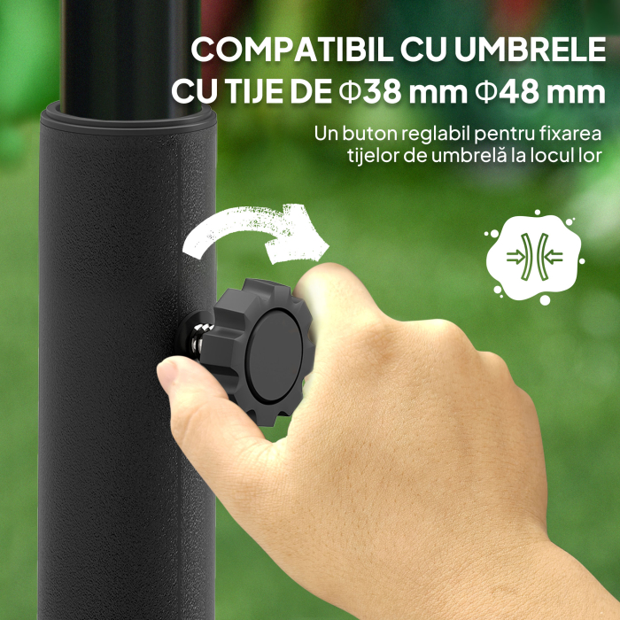  Baza pentru umbrela cu roti, umplibila cu apa sau nisip, din HDPE, 48x48x32.5 cm, negru [4]