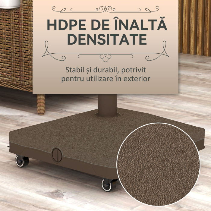  Baza pentru umbrela cu roti, umplibila pana la 20 kg, pentru stalpi cu Ø22-38 mm, 45x45x39 cm, maro [6]