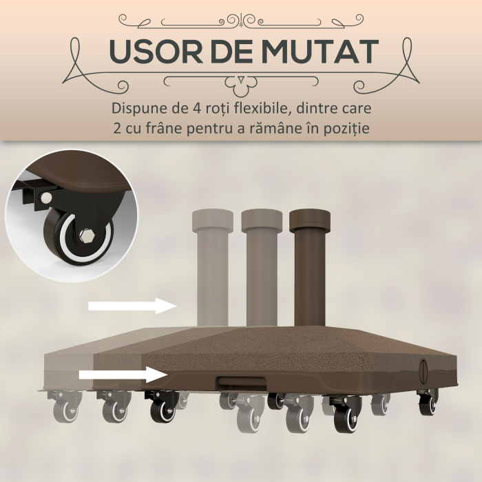  Baza pentru umbrela cu roti, umplibila pana la 20 kg, pentru stalpi cu Ø22-38 mm, 45x45x39 cm, maro [7]