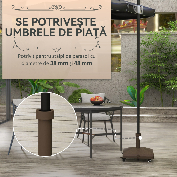  Baza pentru umbrela cu roti, umplibila pana la 20 kg, pentru stalpi cu Ø22-38 mm, 45x45x39 cm, maro [4]