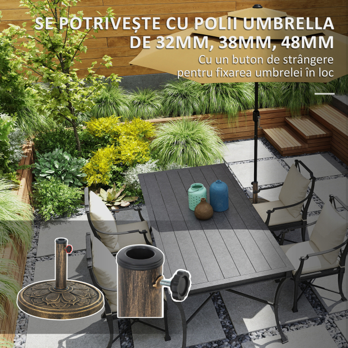  Baza pentru Umbrela de 12 kg cu Maneta Integrata, din Rasina, Metal si Ciment, Ø46x33 cm, Bronz [4]