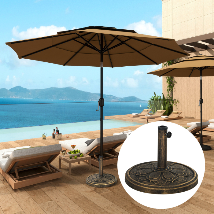  Baza pentru Umbrela de 12 kg cu Maneta Integrata, din Rasina, Metal si Ciment, Ø46x33 cm, Bronz [2]