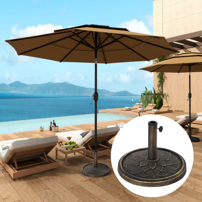  Baza pentru umbrela de 12 kg cu manivela integrata, din rasina, metal si ciment, Ø46x34 cm, bronz [2]
