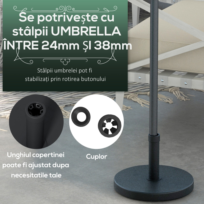  Baza pentru Umbrela de Gradina din HDPE si Ciment, cu Manivela Integrata, Ø46.5x31 cm, Negru [4]