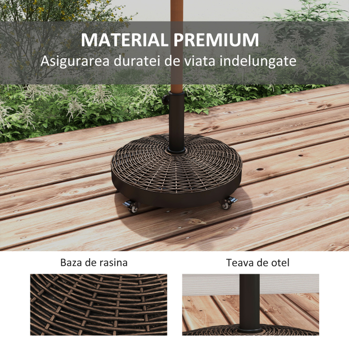  Baza pentru Umbrela de Gradina Rotunda cu 4 Roti si Frane, din Otel si Rasina, Ø52x41 cm, Bronz si Negru [7]
