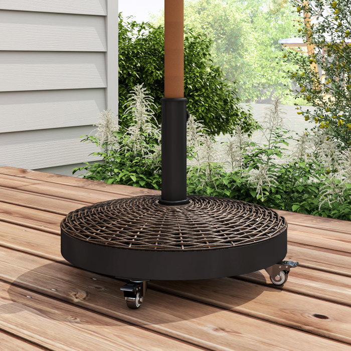  Baza pentru Umbrela de Gradina Rotunda cu 4 Roti si Frane, din Otel si Rasina, Ø52x41 cm, Bronz si Negru [2]