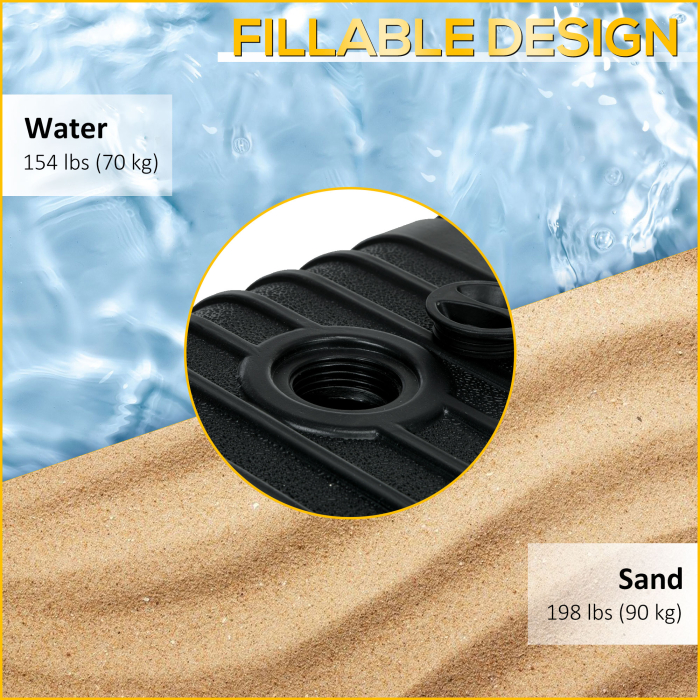 Baza  pentru Umbrela de Gradina Umpluta cu Apa si Nisip 70-90 kg, Roti si Maner din HDPE, 80x60 cm, Negru [5]