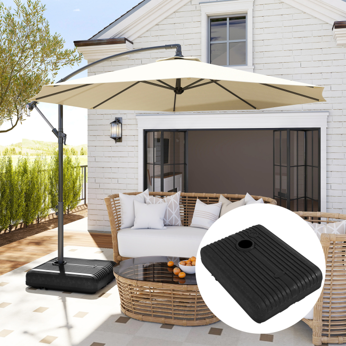 Baza  pentru Umbrela de Gradina Umpluta cu Apa si Nisip 70-90 kg, Roti si Maner din HDPE, 80x60 cm, Negru [2]