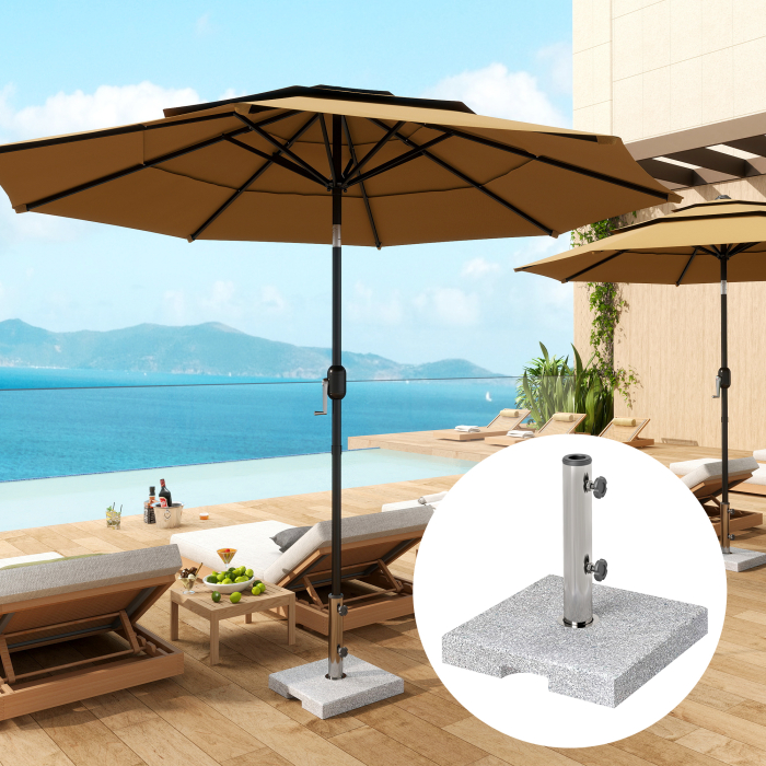  Baza pentru Umbrela din Granit 21 kg, Baza Patrata pentru Umbrele de Exterior cu Manere si 2 Butoane Reglabile, Ideala pentru Gradina, Patio, Marginea Piscinei, Gri [2]
