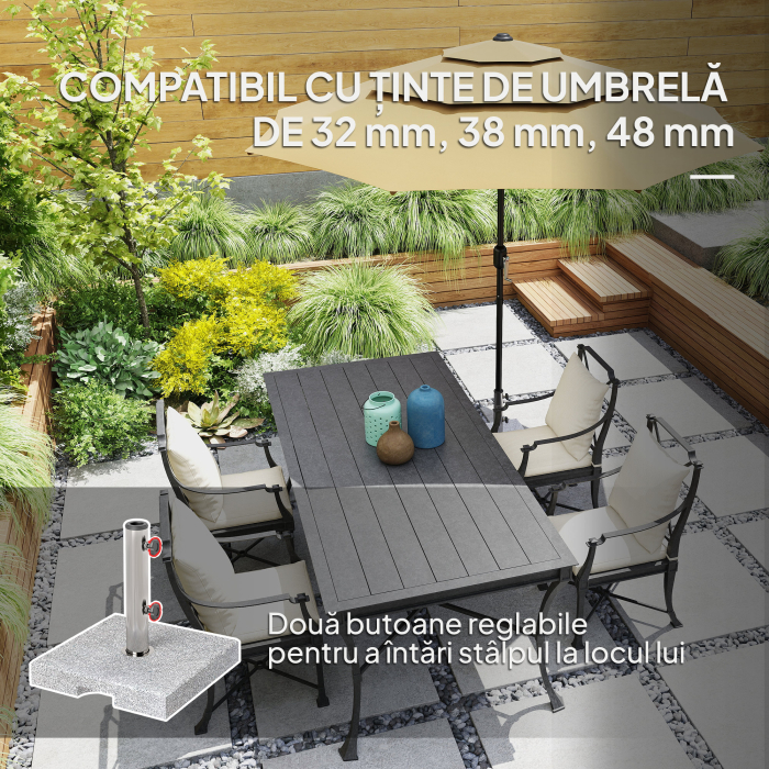  Baza pentru Umbrela din Granit 21 kg, Baza Patrata pentru Umbrele de Exterior cu Manere si 2 Butoane Reglabile, Ideala pentru Gradina, Patio, Marginea Piscinei, Gri [4]