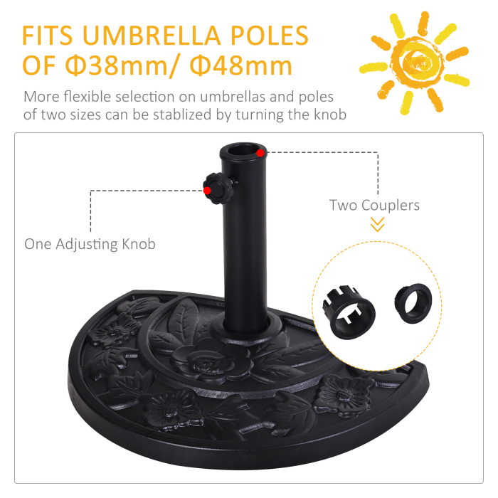 Baza  pentru Umbrela Semicirculara de Ø3.8 si Ø4.8 mm din Rasina cu Manivela, 50x31x32 cm, Negru [6]