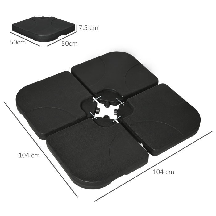  Baza pentru Umbrela, Set 4 Bucati din HDPE, Umpluta cu Apa sau Nisip, 104x104x7.5 cm, Neagra [3]