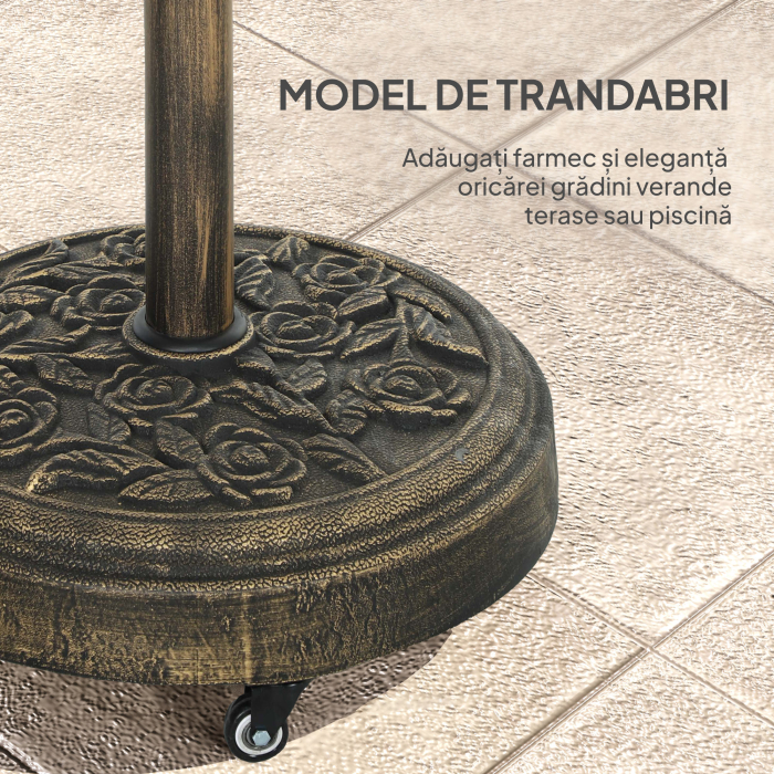  Baza Rotunda pentru Umbrela, 21 kg, Suport din Rasina cu Roti si Stalp pentru Umbrele de 32mm/38mm/48mm, pentru Gradina, Terasa, Piscina, Bronz [7]
