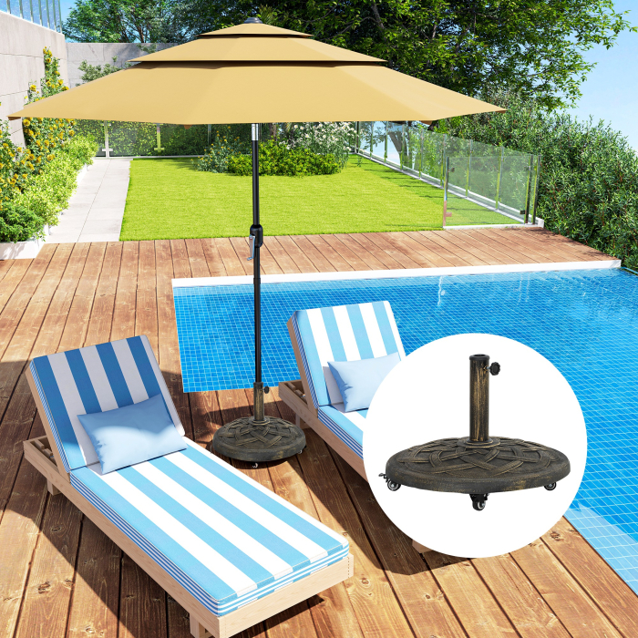  Baza Rotunda pentru Umbrela cu Roti, Baza Ponderata de 20 kg din Rasina, Suport pentru Umbrele de 3,3 cm/3,8 cm/4,8 cm pentru Exterior, Gradina, Piscina, Bronz [9]