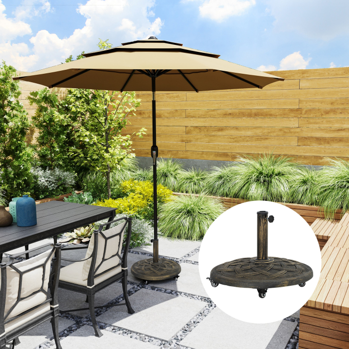  Baza Rotunda pentru Umbrela cu Roti, Baza Ponderata de 20 kg din Rasina, Suport pentru Umbrele de 3,3 cm/3,8 cm/4,8 cm pentru Exterior, Gradina, Piscina, Bronz [2]
