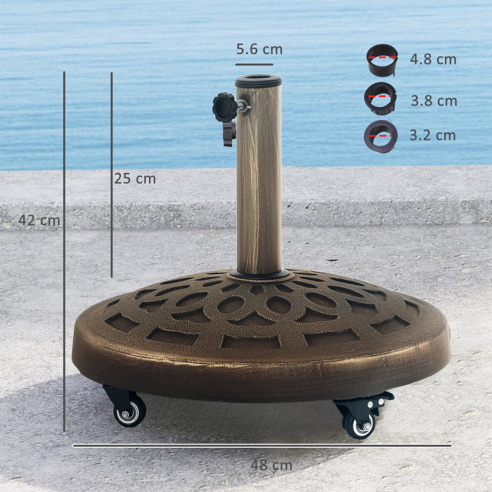  Baza Rotunda pentru Umbrela de Gradina cu Roti, Baza pentru Umbrela din Rasina de 21 kg, Suport Robust pentru Stalpi de 32mm/38mm/48mm pentru Exterior, Margine Piscina, Bronz [3]
