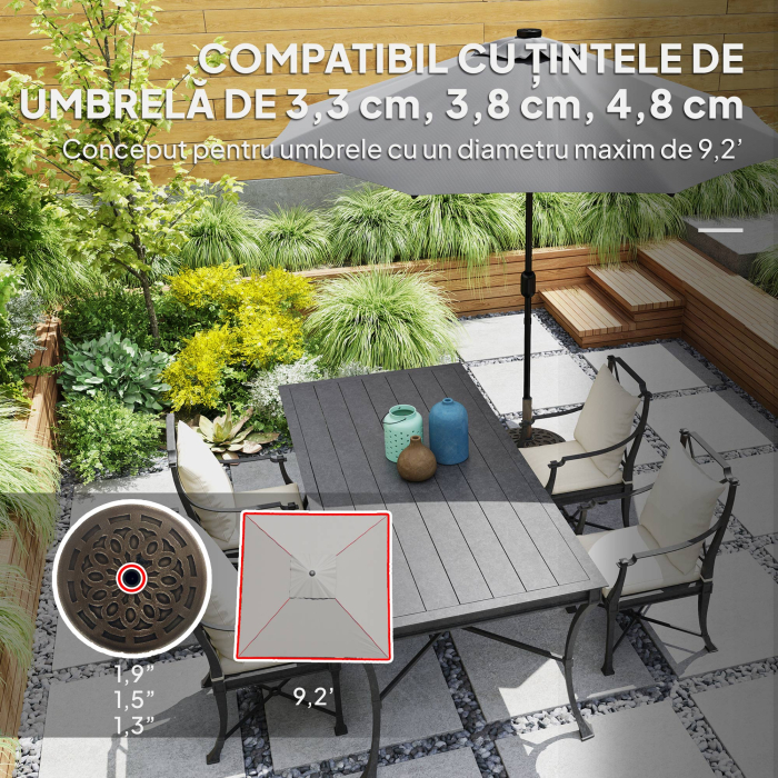  Baza Rotunda pentru Umbrela de Gradina cu Roti, Baza pentru Umbrela din Rasina de 21 kg, Suport Robust pentru Stalpi de 32mm/38mm/48mm pentru Exterior, Margine Piscina, Bronz [4]