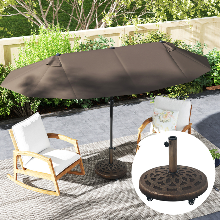 Baza Rotunda pentru Umbrela de Gradina cu Roti, Baza pentru Umbrela din Rasina de 21 kg, Suport Robust pentru Stalpi de 32mm/38mm/48mm pentru Exterior, Margine Piscina, Bronz [8]
