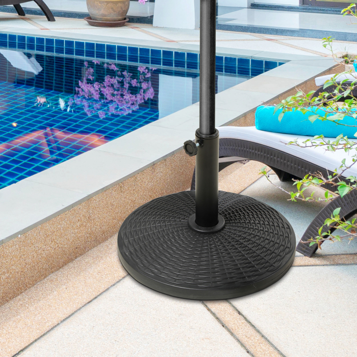  Baza Rotunda pentru Umbrela, Efect Ratan, de 12,5 kg, Suport pentru Stalpi de 38mm si 48mm, Ø44,5 cm, Negru [2]