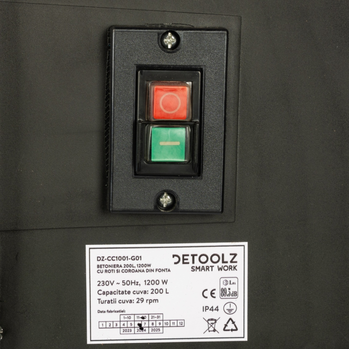 Betoniera Detoolz 200L, 1200W, cu roti si coroana de fonta [6]