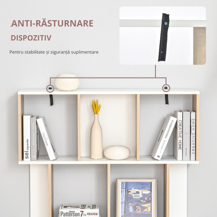 Biblioteca 100×27×124 cm - Lemn Stejar & Alb cu 8 Rafturi [5]