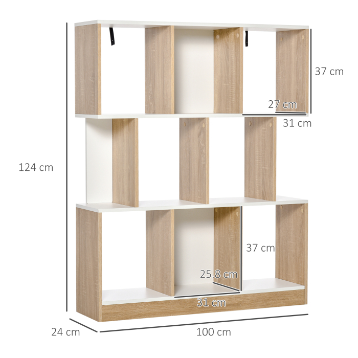  Biblioteca 100×27×124 cm - Lemn Stejar & Alb cu 8 Rafturi [3]