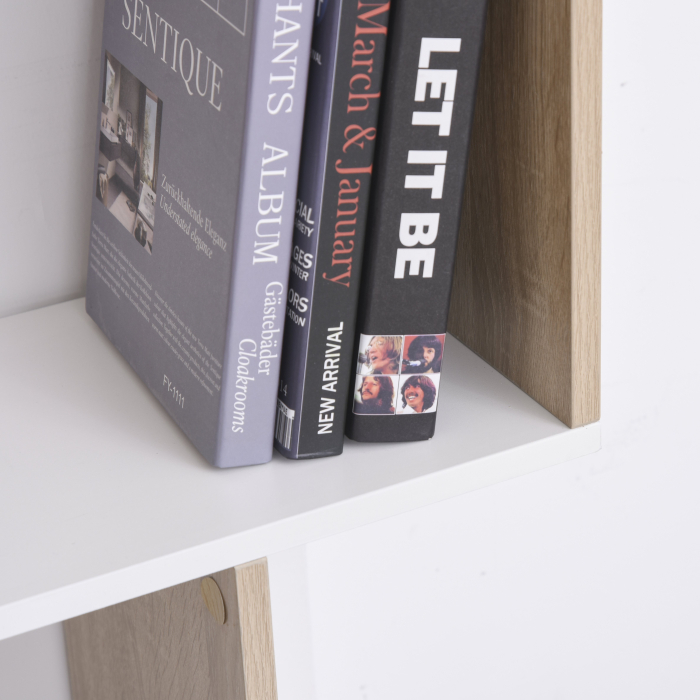  Biblioteca 100×27×124 cm - Lemn Stejar & Alb cu 8 Rafturi [9]