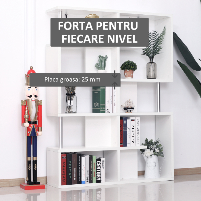  Biblioteca alba 5 niveluri, Mobilier Librarie cu 5 rafturi 12x28,6x160cm [6]