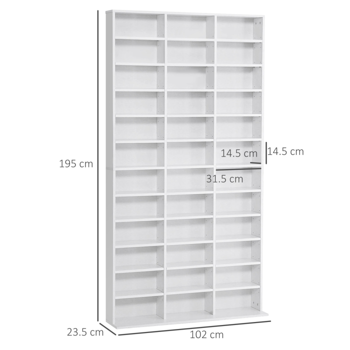  Biblioteca CD de perete cu 24 de rafturi reglabile, 195 x 102 x 23.5cm, alb [3]