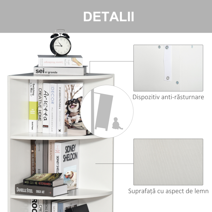  Biblioteca Colt Perete - 4 Rafturi Lemn Alb 120 cm [5]