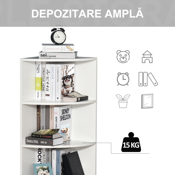  Biblioteca Colt Perete - 4 Rafturi Lemn Alb 120 cm [4]