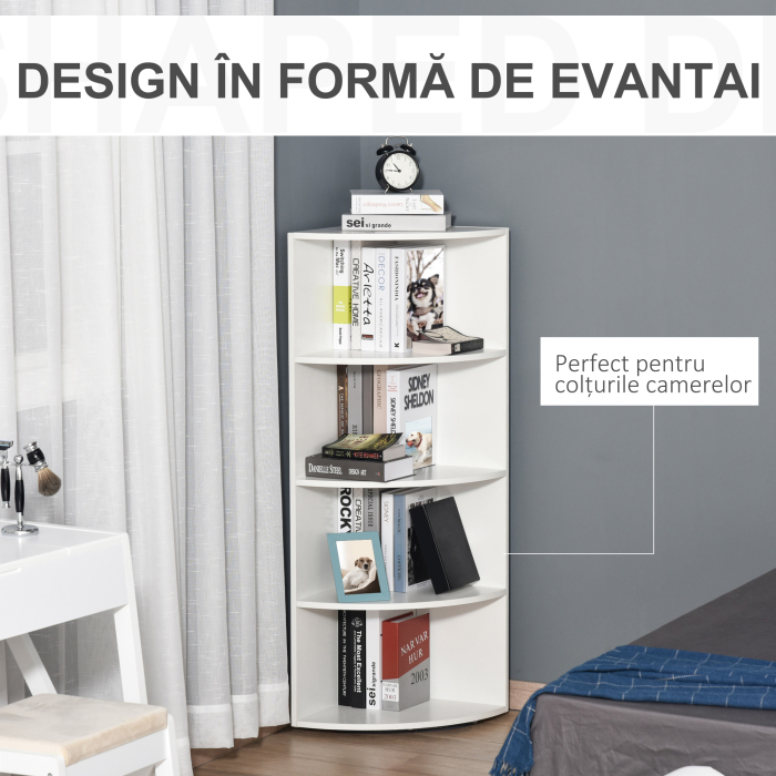  Biblioteca Colt Perete - 4 Rafturi Lemn Alb 120 cm [3]