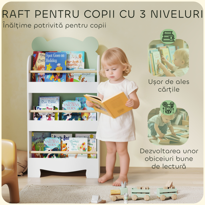  Biblioteca Copii 3 Rafturi in Forma de Ursulet 55x15x110 cm, Verde [4]