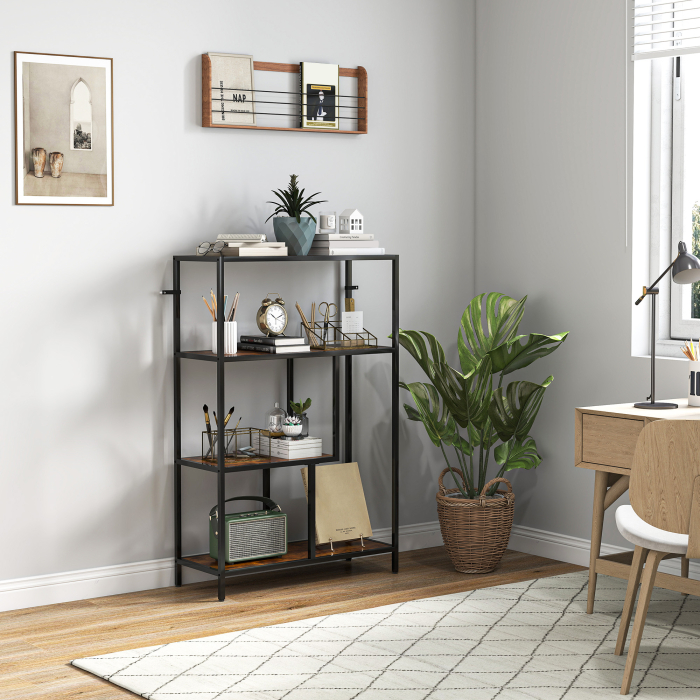  Biblioteca cu 4 Rafturi Stil Industrial din Lemn si Metal, 77x30x116 cm, Maro Rustic [2]