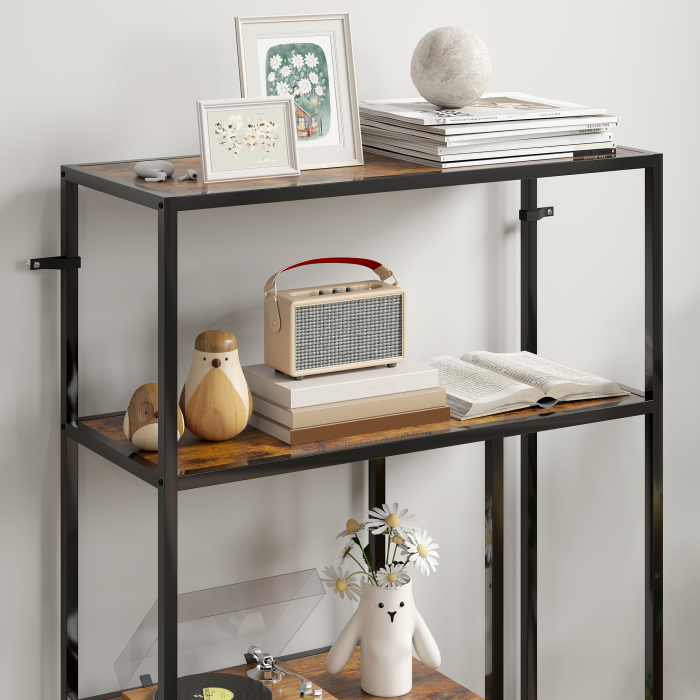 Biblioteca cu 4 Rafturi Stil Industrial din Lemn si Metal, 77x30x116 cm, Maro Rustic [9]