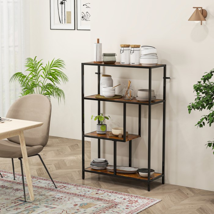  Biblioteca cu 4 Rafturi Stil Industrial din Lemn si Metal, 77x30x116 cm, Maro Rustic [6]