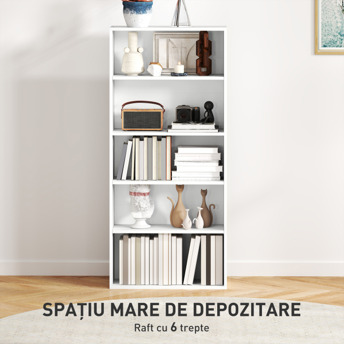  Biblioteca cu 5 Niveluri si Rafturi Ajustabile, 60x24x133,5 cm, Alb [4]
