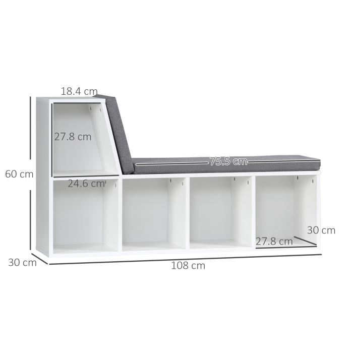  Biblioteca cu 5 Rafturi Deschise si 2 Perne, Mobilier Modern din Lemn, pentru Living, Dormitor si Birou, Gri Alb [3]