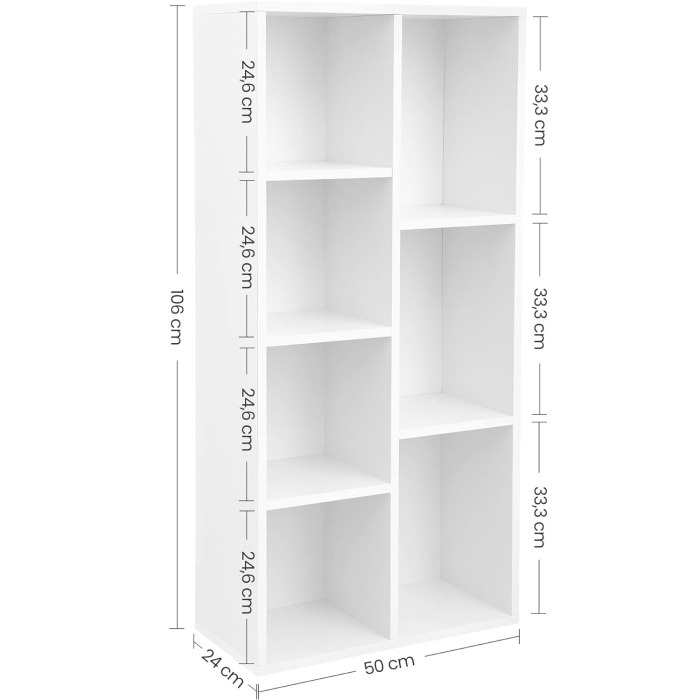 Biblioteca cu 7 compartimente deschise, MDF, 50x24x106cm, alb [8]