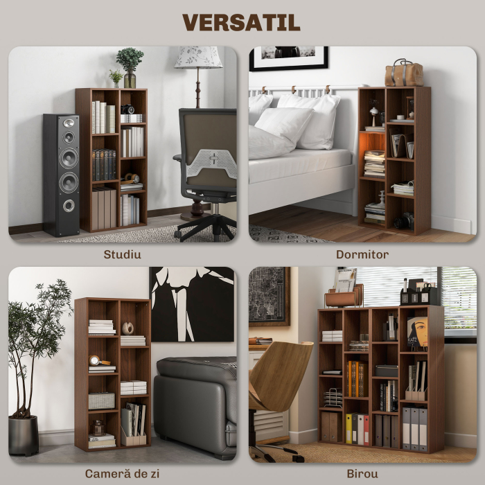  Biblioteca cu 7 Suporturi Diferite, 50x24x106 cm, Maro Rustic [6]